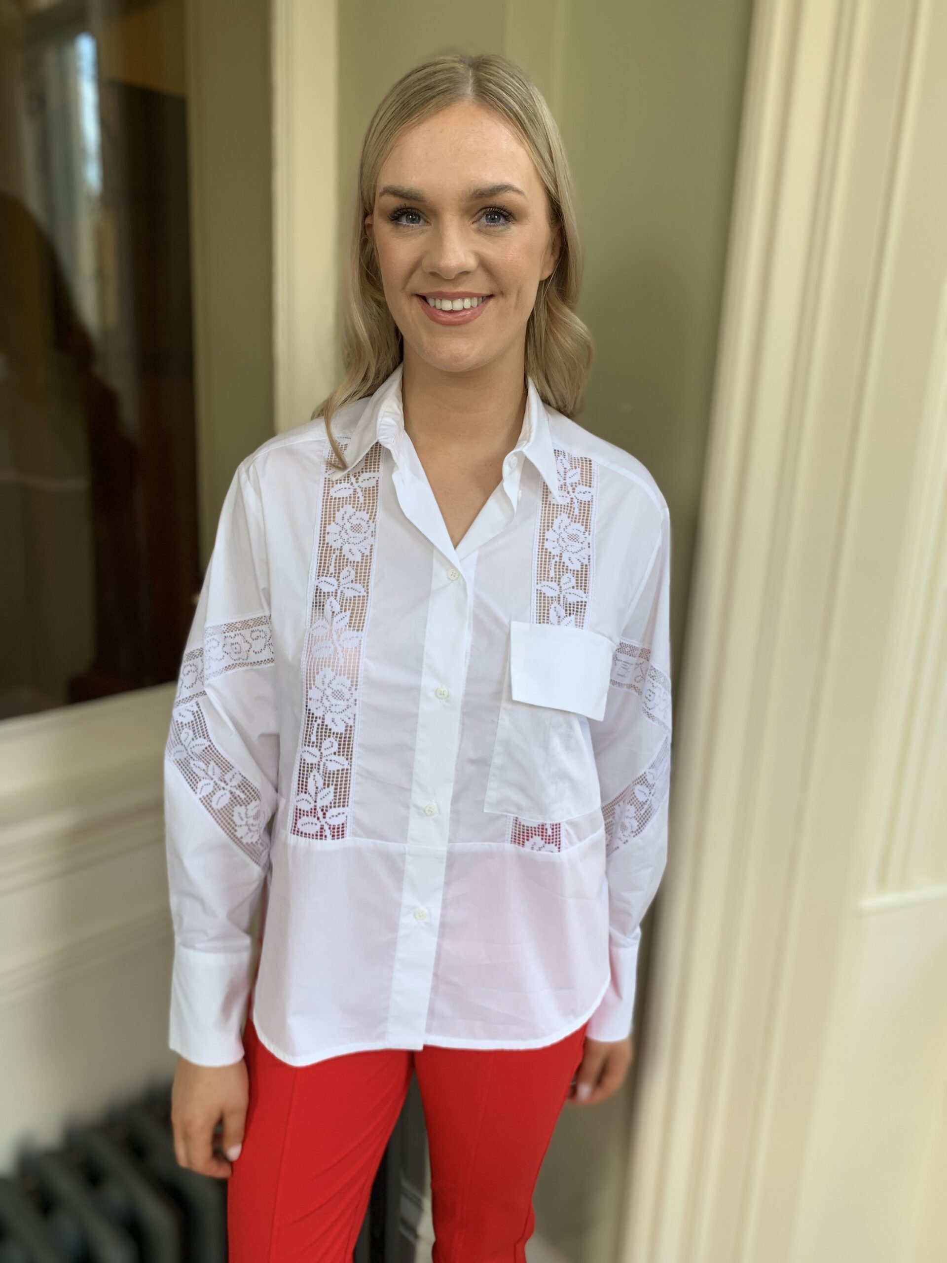 Beatrice B White Shirt With Lace Inserts Erre Esse Boutique